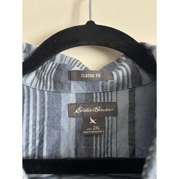 Eddie Bauer Mens 2XL XXL Long Sleeve Button Up Shrit Cotton Blue Striped‎ Casual - Picture 2 of 4